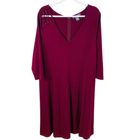 Kate & Mallory Plus Size 1X Women's 3/4 Sleeve Shift Dress Burgundy Wine Formal - Picture 2 of 9